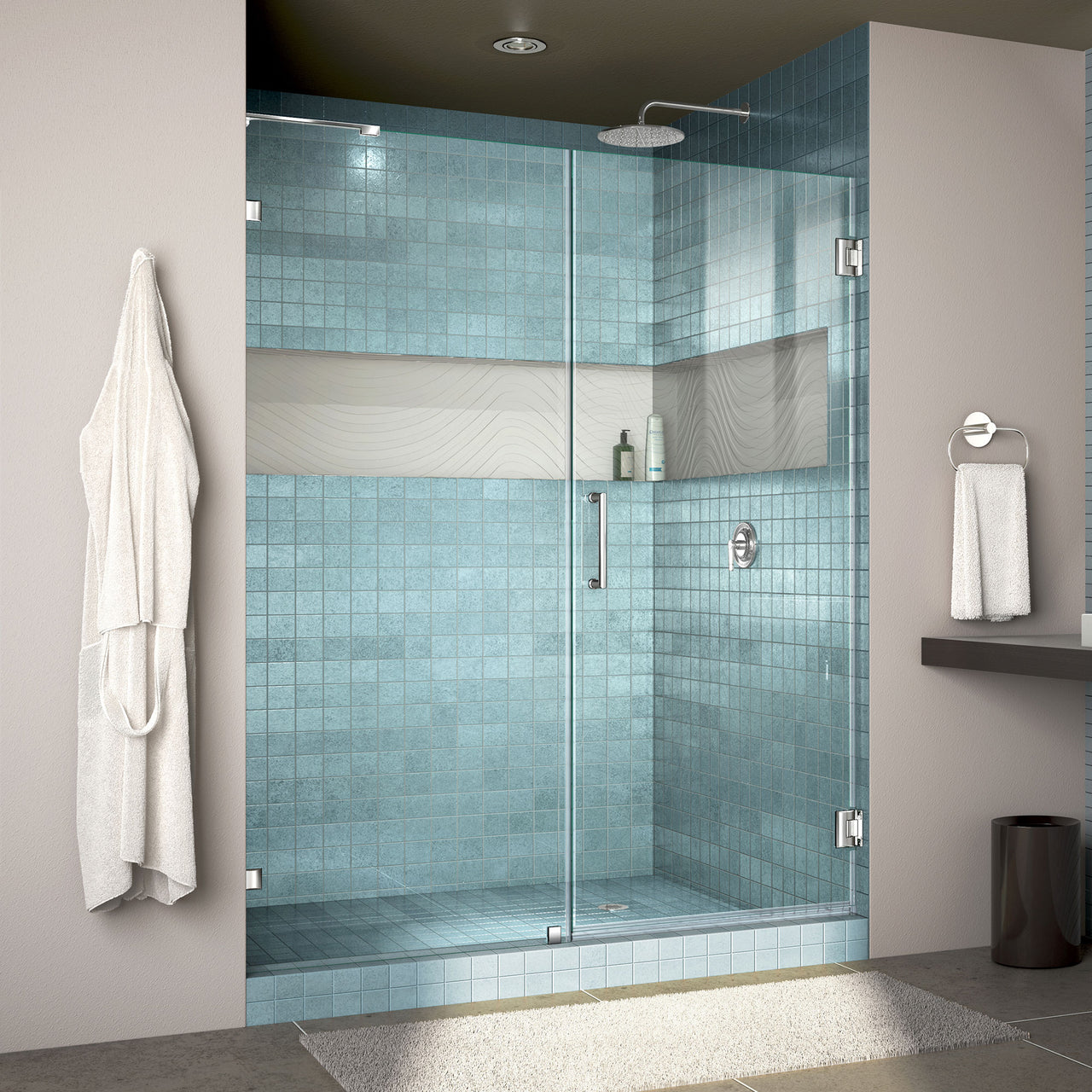 DreamLine Unidoor Lux 54 in. W x 72 in. H Fully Frameless Hinged Shower Door with L-Bar - BNGBath
