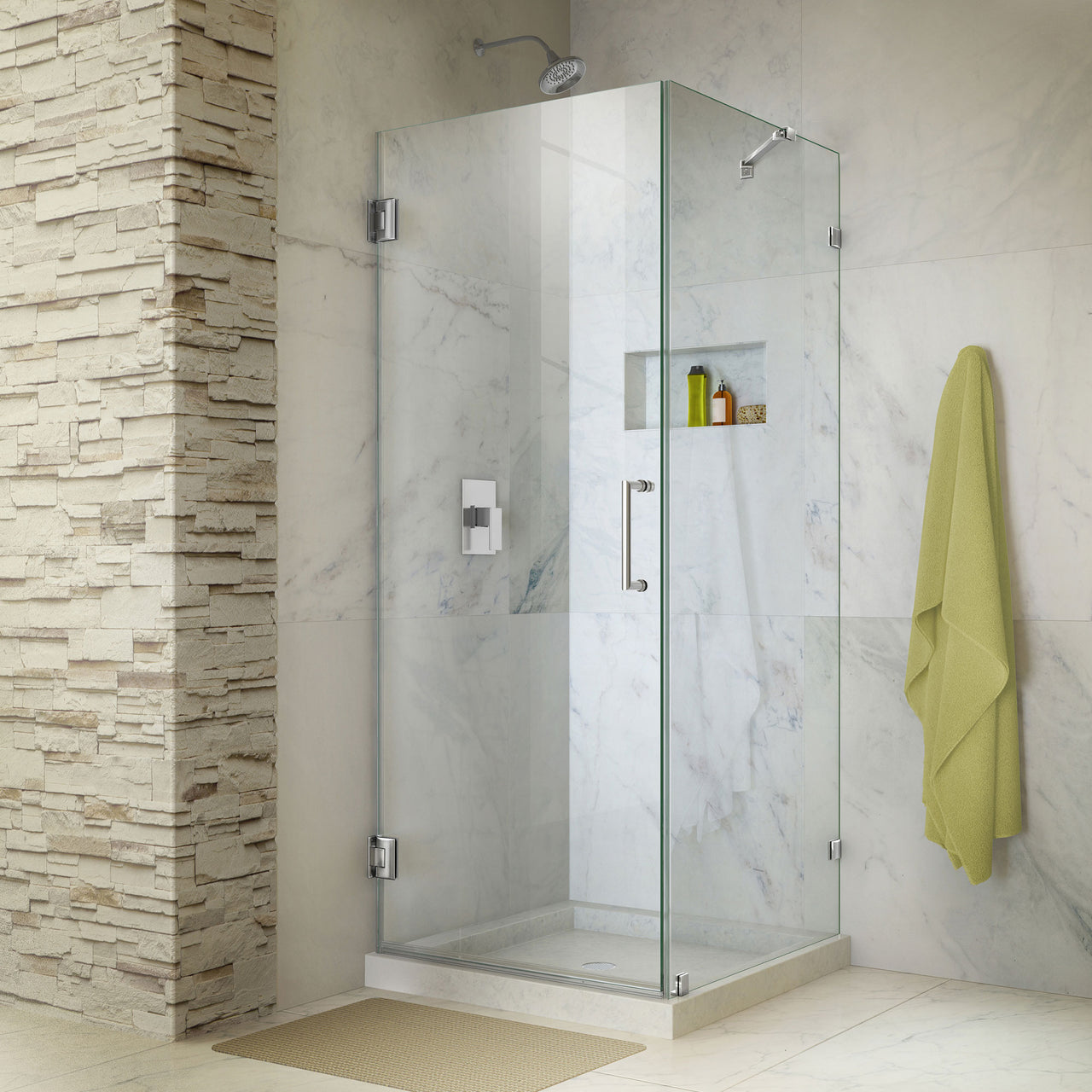 DreamLine Unidoor Lux 30 3/8 in. W x 30 in. D x 72 in. H Fully Frameless Hinged Shower Enclosure with Support Arm - BNGBath