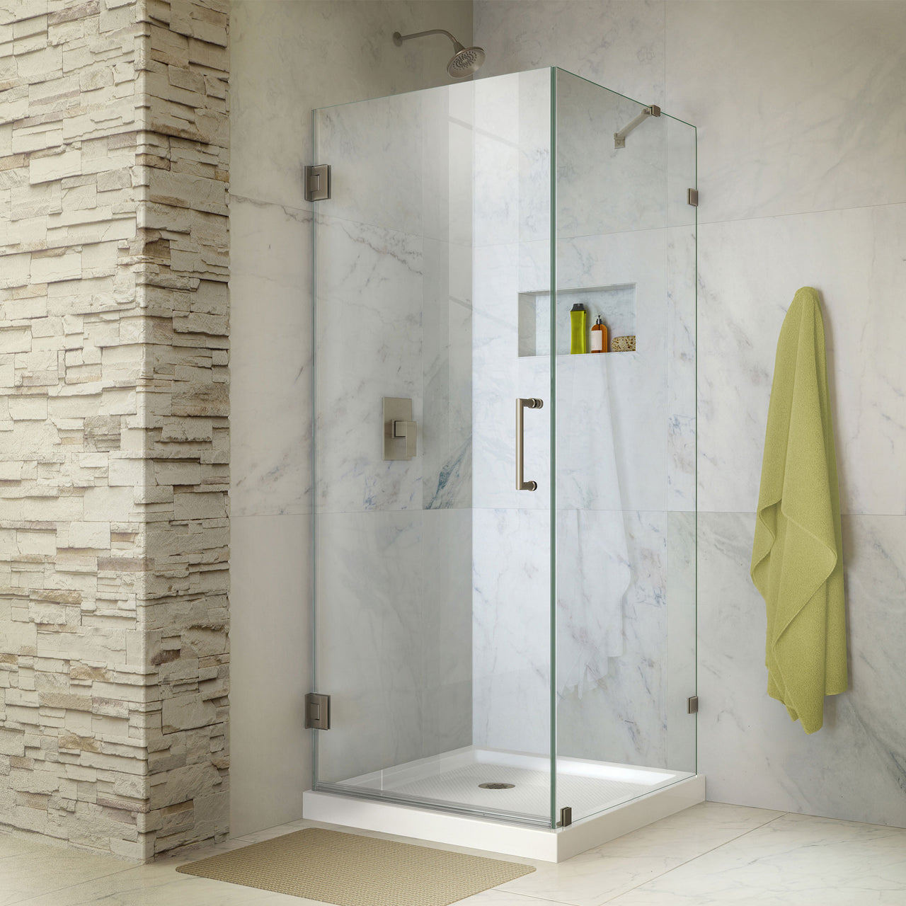 DreamLine Unidoor Lux 30 3/8 in. W x 30 in. D x 72 in. H Fully Frameless Hinged Shower Enclosure with Support Arm - BNGBath