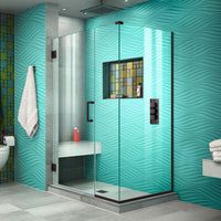 Thumbnail for DreamLine Unidoor Plus 42 in. W x 30 3/8 in. D x 72 in. H Frameless Hinged Shower Enclosure, Clear Glass - BNGBath
