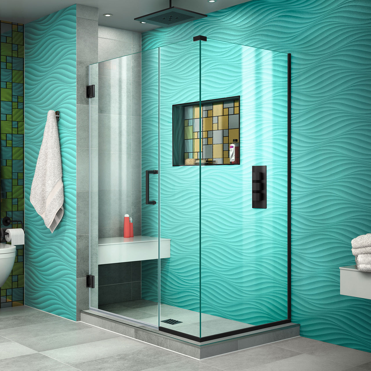 DreamLine Unidoor Plus 40 1/2 in. W x 34 3/8 in. D x 72 in. H Frameless Hinged Shower Enclosure, Clear Glass - BNGBath