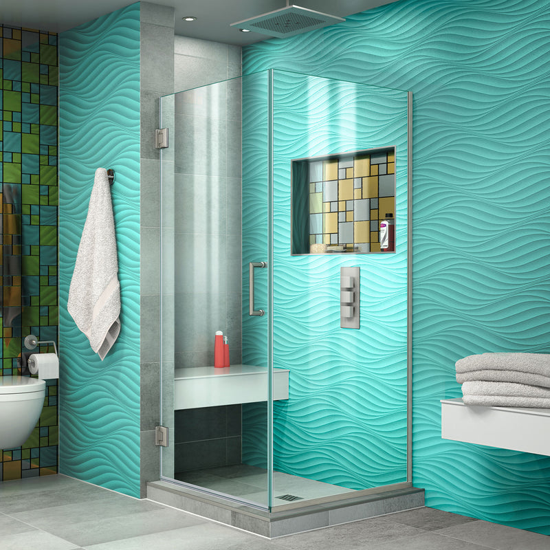 DreamLine Unidoor Plus 30 3/8 in. W x 30 in. D x 72 in. H Frameless Hinged Shower Enclosure, Clear Glass - BNGBath