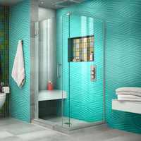 Thumbnail for DreamLine Unidoor Plus 30 in. W x 30 3/8 in. D x 72 in. H Frameless Hinged Shower Enclosure, Clear Glass - BNGBath