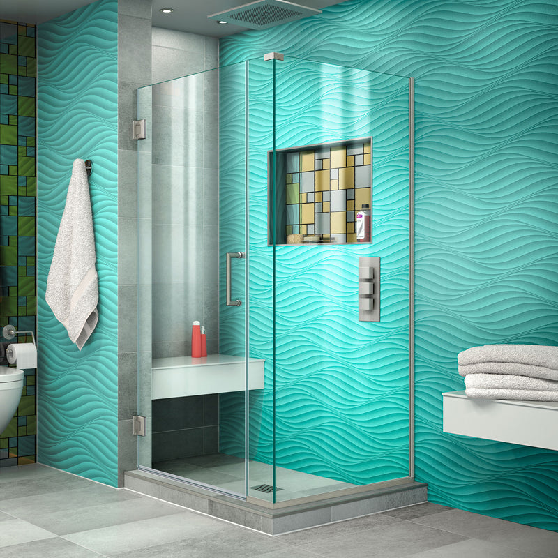 DreamLine Unidoor Plus 33 1/2 in. W x 34 3/8 in. D x 72 in. H Frameless Hinged Shower Enclosure, Clear Glass - BNGBath