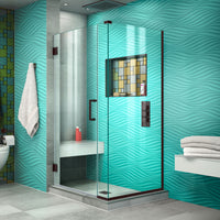 Thumbnail for DreamLine Unidoor Plus 33 1/2 in. W x 34 3/8 in. D x 72 in. H Frameless Hinged Shower Enclosure, Clear Glass - BNGBath