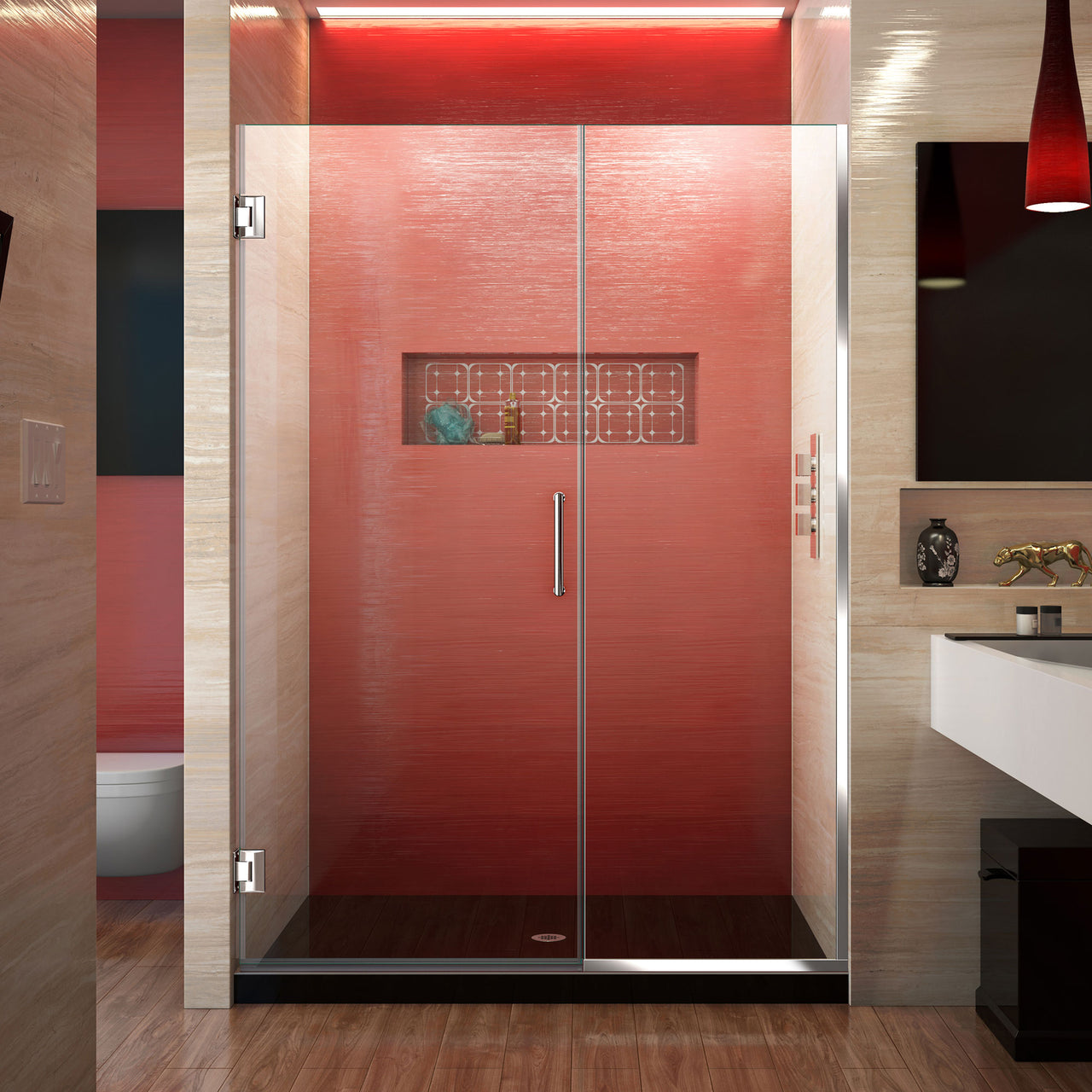 DreamLine Unidoor Plus 49 1/2 - 50 in. W x 72 in. H Frameless Hinged Shower Door, Clear Glass - BNGBath
