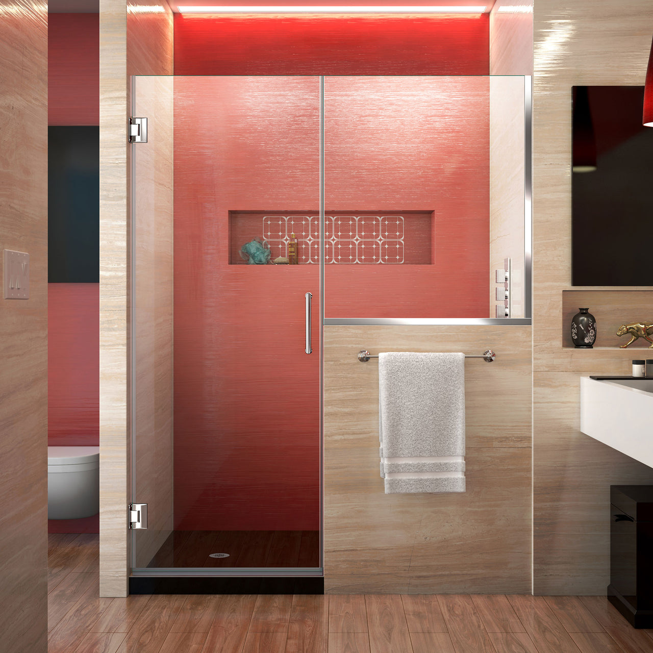 DreamLine Unidoor Plus 65-65 1/2 in. W x 72 in. H Frameless Hinged Shower Door with 36 in. Half Panel, Clear Glass - BNGBath