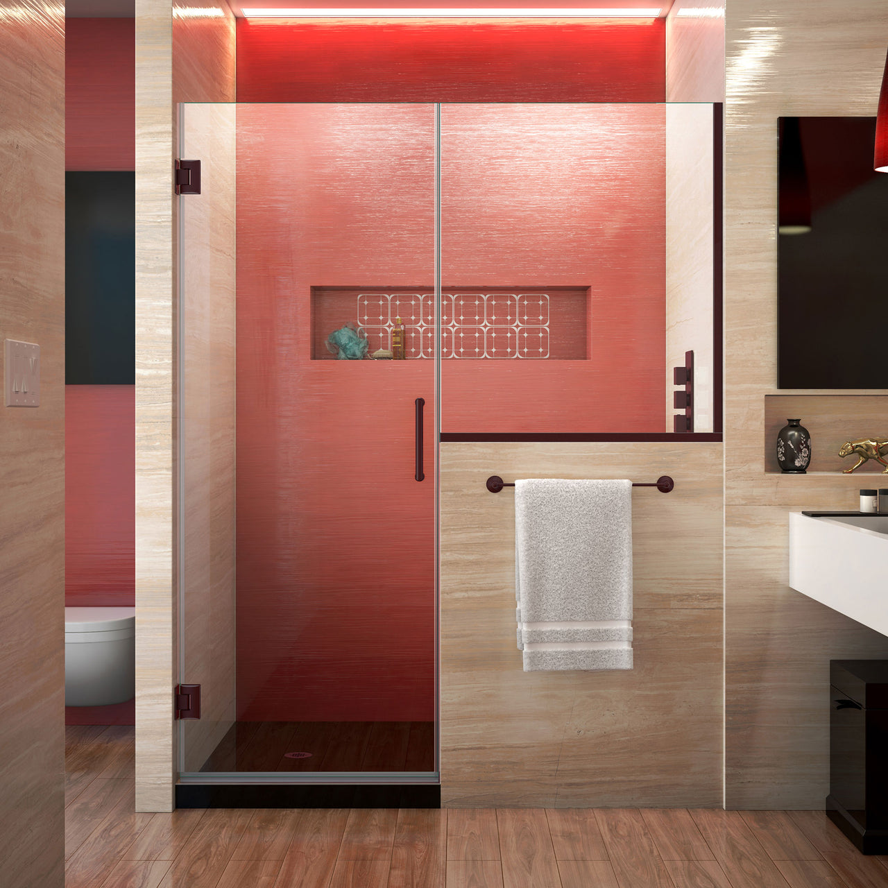 DreamLine Unidoor Plus 48-48 1/2 in. W x 72 in. H Frameless Hinged Shower Door with 34 in. Half Panel, Clear Glass - BNGBath