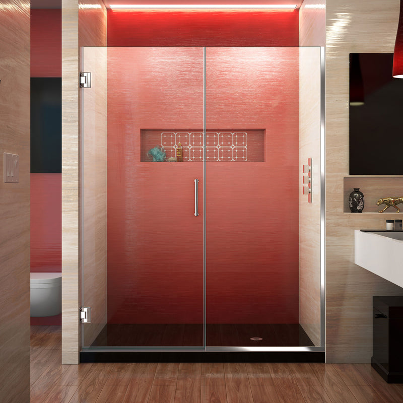 DreamLine Unidoor Plus 59-59 1/2 in. W x 72 in. H Frameless Hinged Shower Door, Clear Glass - BNGBath