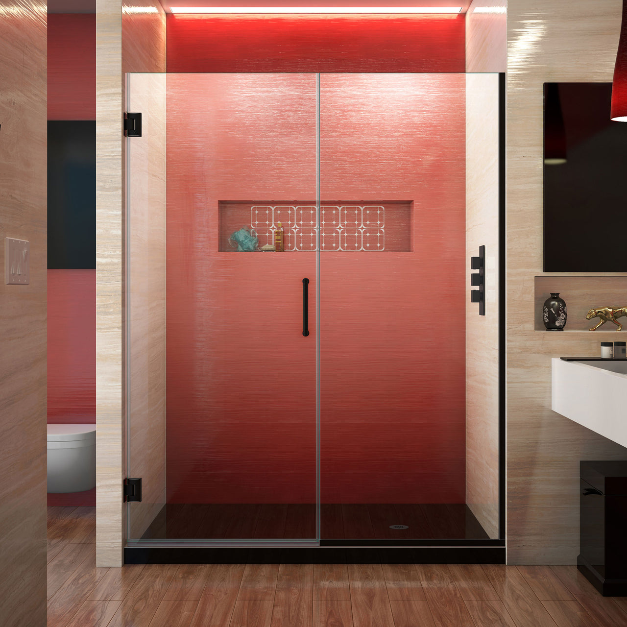 DreamLine Unidoor Plus 57 1/2 - 58 in. W x 72 in. H Frameless Hinged Shower Door, Clear Glass - BNGBath