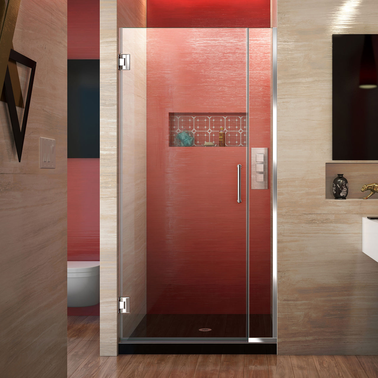 DreamLine Unidoor Plus 30 1/2 - 31 in. W x 72 in. H Frameless Hinged Shower Door, Clear Glass - BNGBath