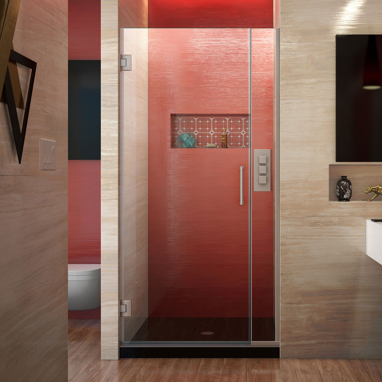DreamLine Unidoor Plus 30 1/2 - 31 in. W x 72 in. H Frameless Hinged Shower Door, Clear Glass - BNGBath