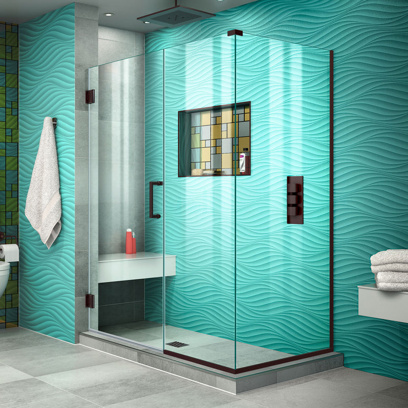 DreamLine Unidoor Plus 45 1/2 in. W x 34 3/8 in. D x 72 in. H Frameless Hinged Shower Enclosure, Clear Glass - BNGBath