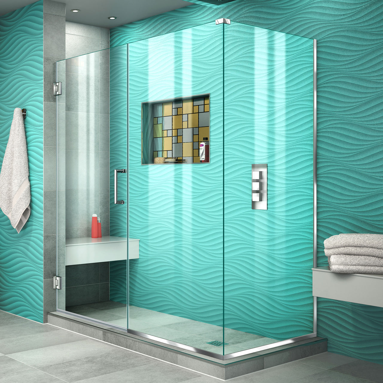DreamLine Unidoor Plus 58 1/2 in. W x 30 3/8 in. D x 72 in. H Frameless Hinged Shower Enclosure, Clear Glass - BNGBath