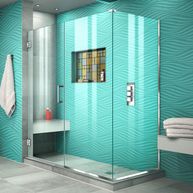 DreamLine Unidoor Plus 59 in. W x 30 3/8 in. D x 72 in. H Frameless Hinged Shower Enclosure, Clear Glass - BNGBath