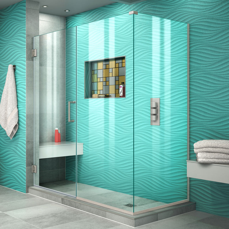DreamLine Unidoor Plus 59 1/2 in. W x 30 3/8 in. D x 72 in. H Frameless Hinged Shower Enclosure, Clear Glass - BNGBath
