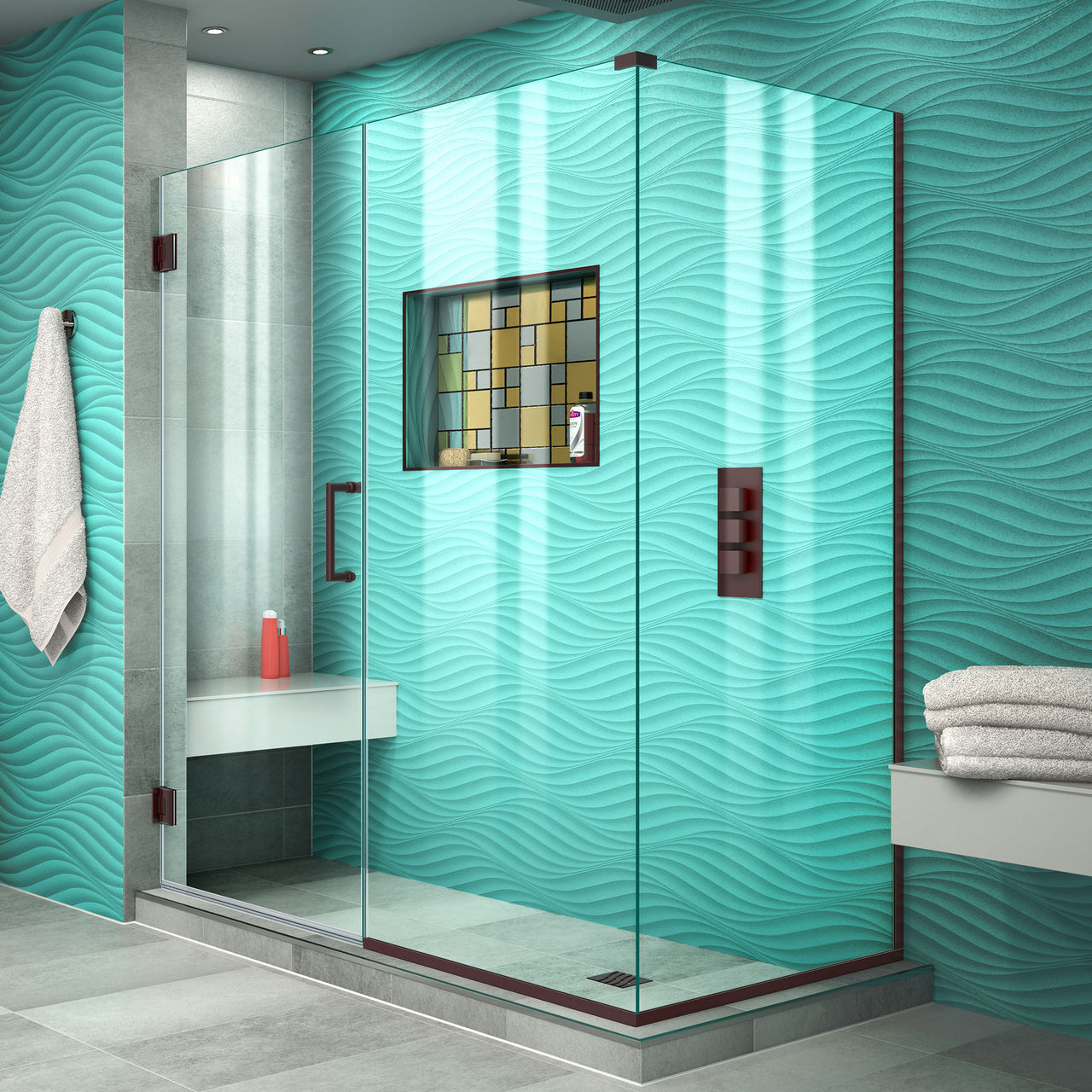 DreamLine Unidoor Plus 54 1/2 in. W x 30 3/8 in. D x 72 in. H Frameless Hinged Shower Enclosure, Clear Glass - BNGBath