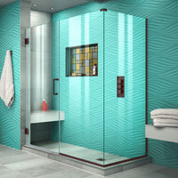 Thumbnail for DreamLine Unidoor Plus 60 in. W x 34 3/8 in. D x 72 in. H Frameless Hinged Shower Enclosure, Clear Glass - BNGBath