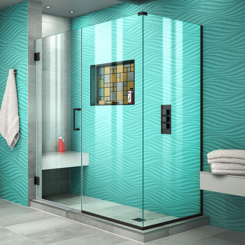 DreamLine Unidoor Plus 60 1/2 in. W x 34 3/8 in. D x 72 in. H Frameless Hinged Shower Enclosure, Clear Glass - BNGBath