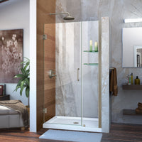 Thumbnail for DreamLine Unidoor 41-42 in. W x 72 in. H Frameless Hinged Shower Door with Shelves, Clear Glass - BNGBath