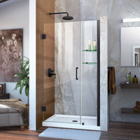 Thumbnail for DreamLine Unidoor 40-41 in. W x 72 in. H Frameless Hinged Shower Door with Shelves, Clear Glass - BNGBath