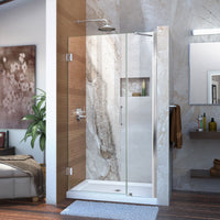 Thumbnail for DreamLine Unidoor 41-42 in. W x 72 in. H Frameless Hinged Shower Door with Support Arm, Clear Glass - BNGBath