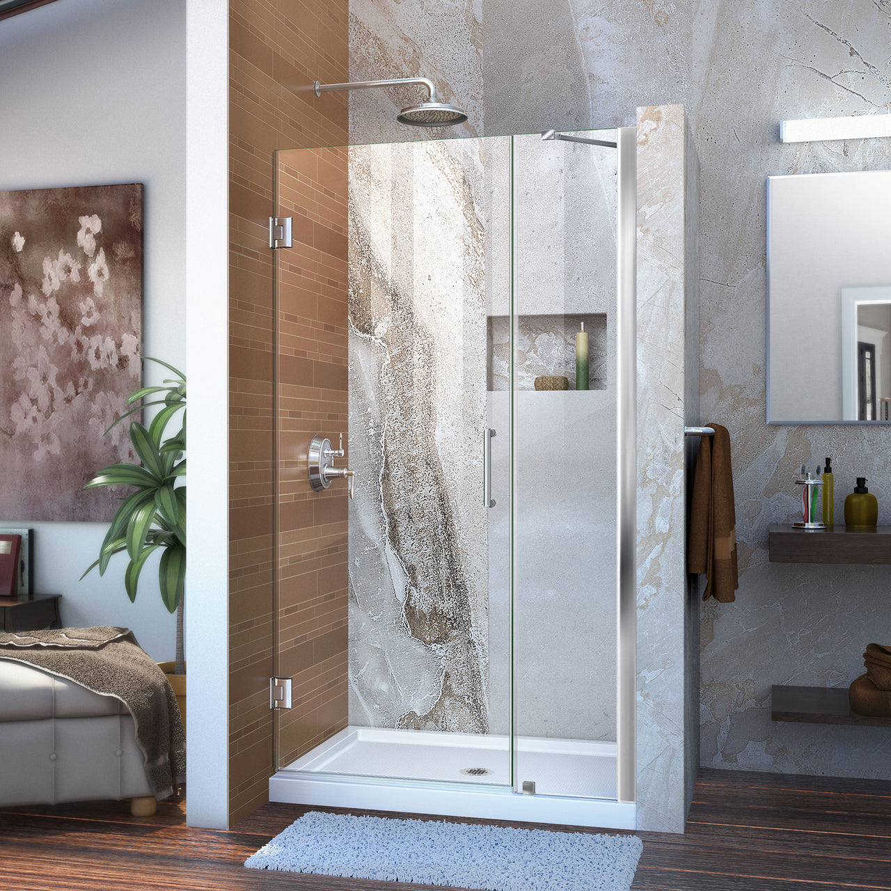 DreamLine Unidoor 39-40 in. W x 72 in. H Frameless Hinged Shower Door with Support Arm, Clear Glass - BNGBath