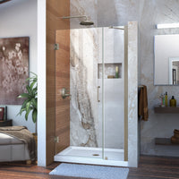 Thumbnail for DreamLine Unidoor 37-38 in. W x 72 in. H Frameless Hinged Shower Door with Support Arm, Clear Glass - BNGBath