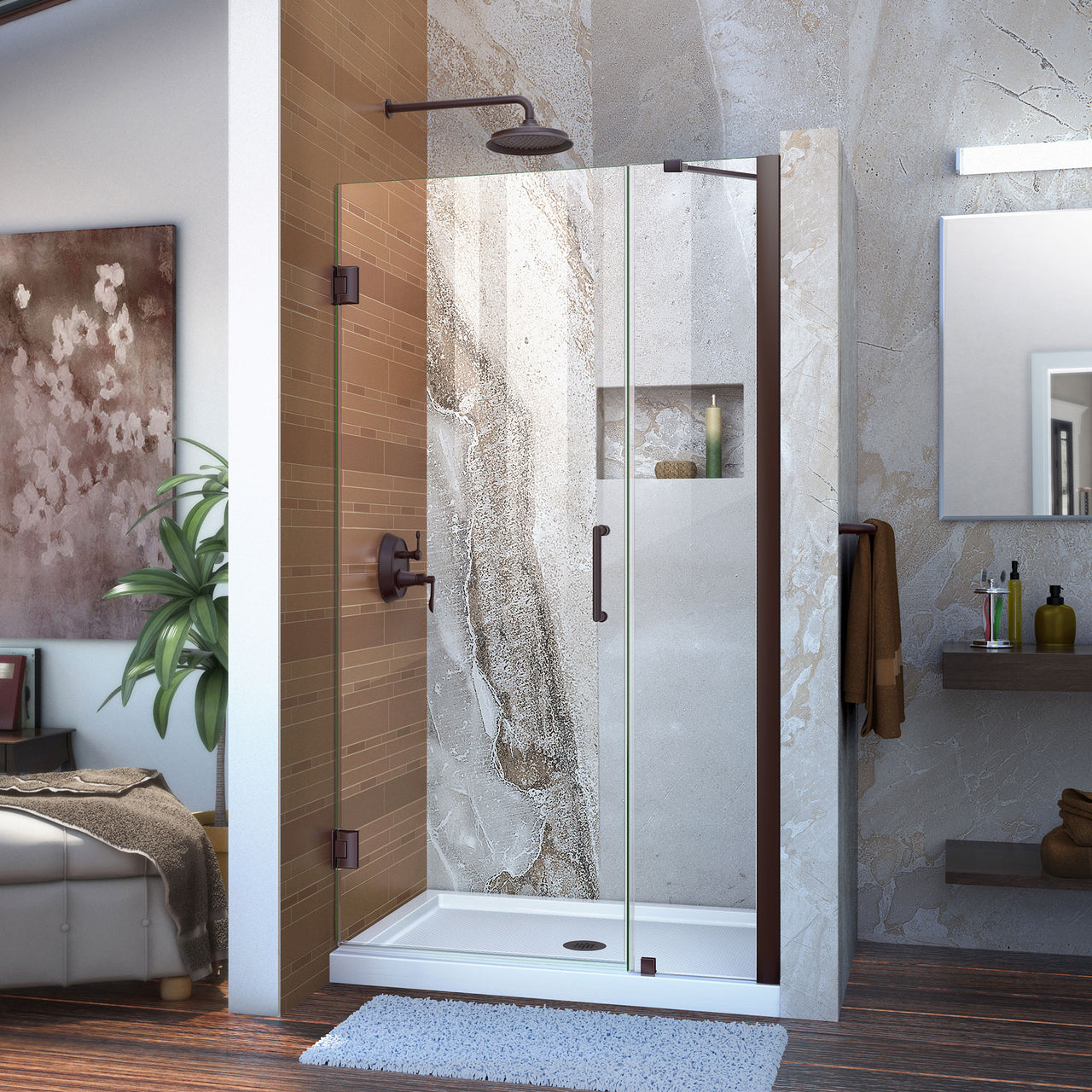 DreamLine Unidoor 39-40 in. W x 72 in. H Frameless Hinged Shower Door with Support Arm, Clear Glass - BNGBath