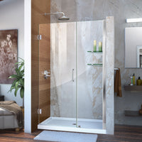 Thumbnail for DreamLine Unidoor 41-42 in. W x 72 in. H Frameless Hinged Shower Door with Shelves, Clear Glass - BNGBath