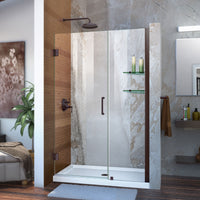 Thumbnail for DreamLine Unidoor 46-47 in. W x 72 in. H Frameless Hinged Shower Door with Shelves, Clear Glass - BNGBath