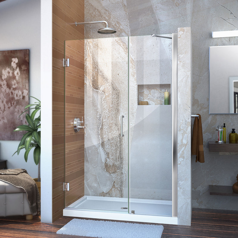 DreamLine Unidoor 47-48 in. W x 72 in. H Frameless Hinged Shower Door with Support Arm, Clear Glass - BNGBath