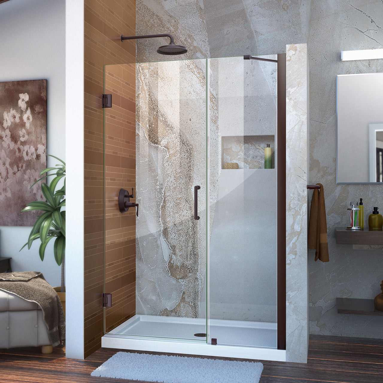 DreamLine Unidoor 45-46 in. W x 72 in. H Frameless Hinged Shower Door with Support Arm, Clear Glass - BNGBath