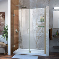 Thumbnail for DreamLine Unidoor 53-54 in. W x 72 in. H Frameless Hinged Shower Door with Shelves, Clear Glass - BNGBath