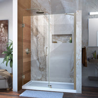 Thumbnail for DreamLine Unidoor 53-54 in. W x 72 in. H Frameless Hinged Shower Door with Support Arm, Clear Glass - BNGBath