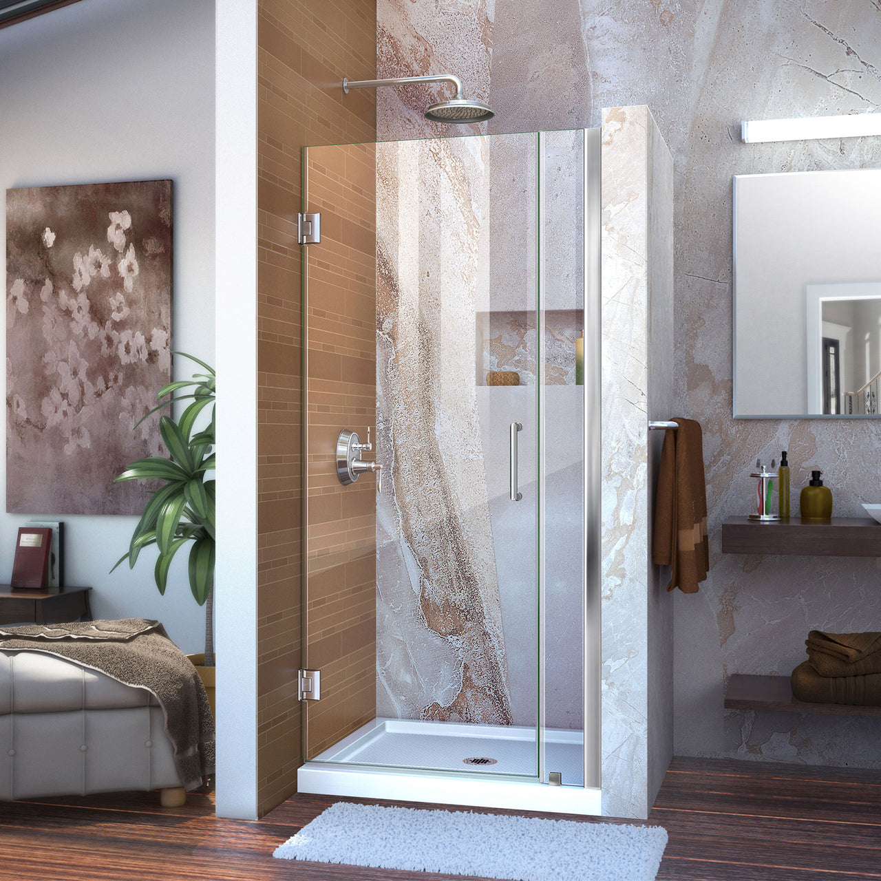 DreamLine Unidoor 35-36 in. W x 72 in. H Frameless Hinged Shower Door, Clear Glass - BNGBath