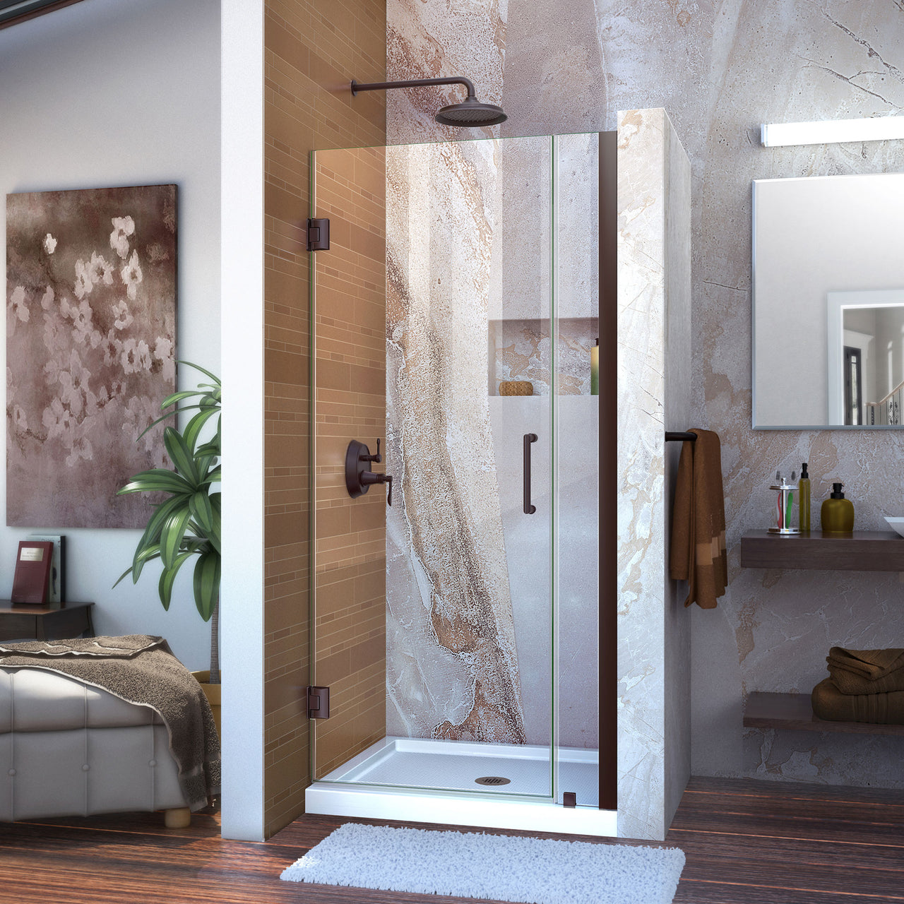 DreamLine Unidoor 34-35 in. W x 72 in. H Frameless Hinged Shower Door, Clear Glass - BNGBath