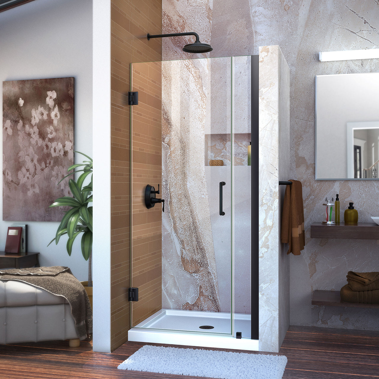 DreamLine Unidoor 33-34 in. W x 72 in. H Frameless Hinged Shower Door, Clear Glass - BNGBath