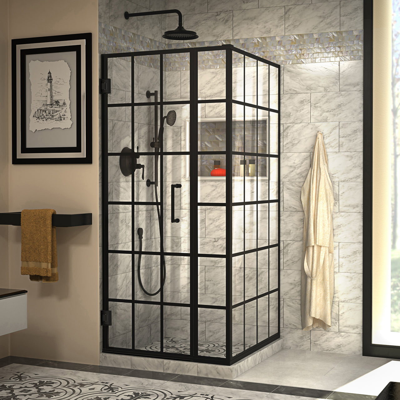 DreamLine Unidoor Toulon 34 in. D x 34 in. W x 72 in. H Frameless Hinged Shower Enclosure - BNGBath