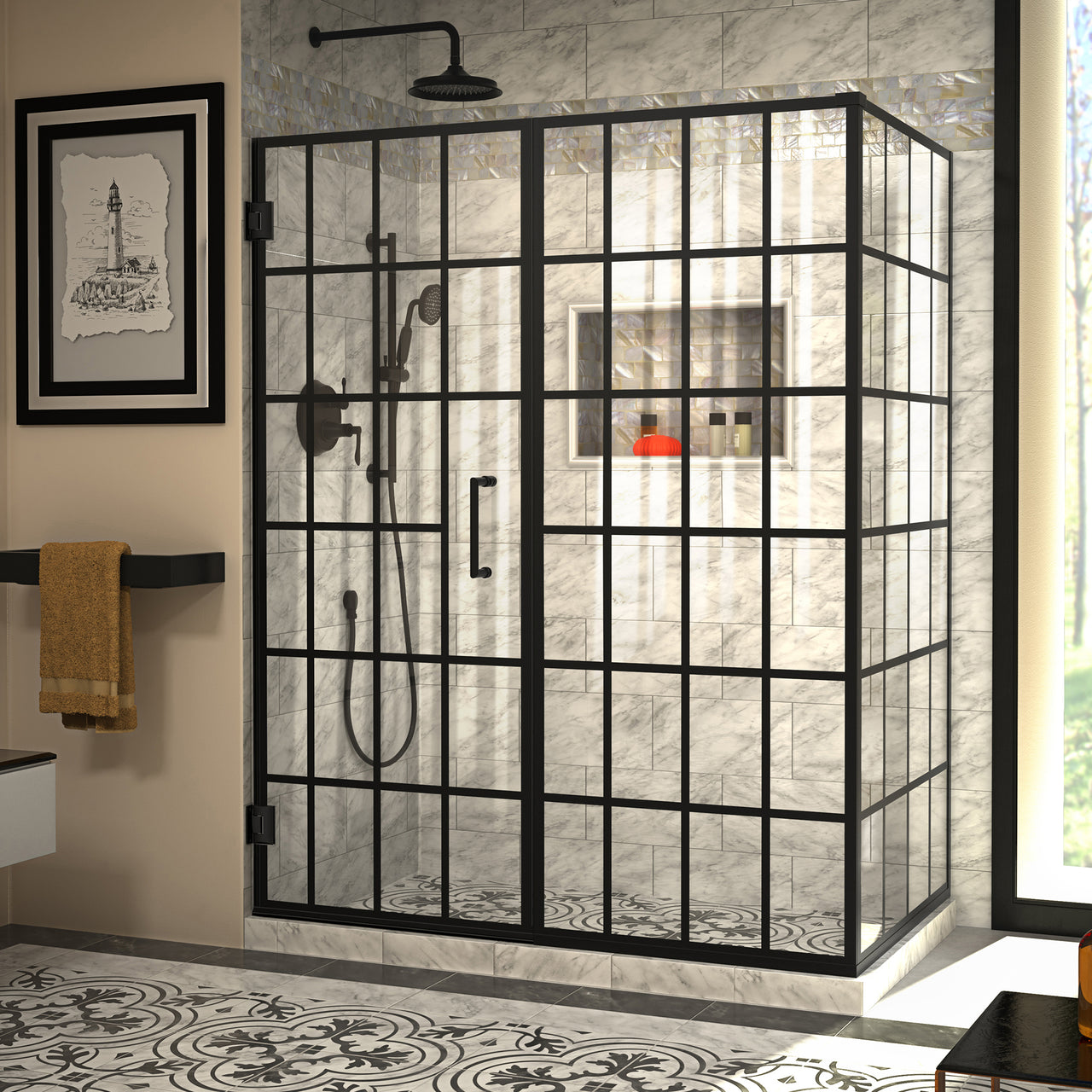 DreamLine Unidoor Toulon 34 in. D x 58 in. W x 72 in. H Frameless Hinged Shower Enclosure - BNGBath