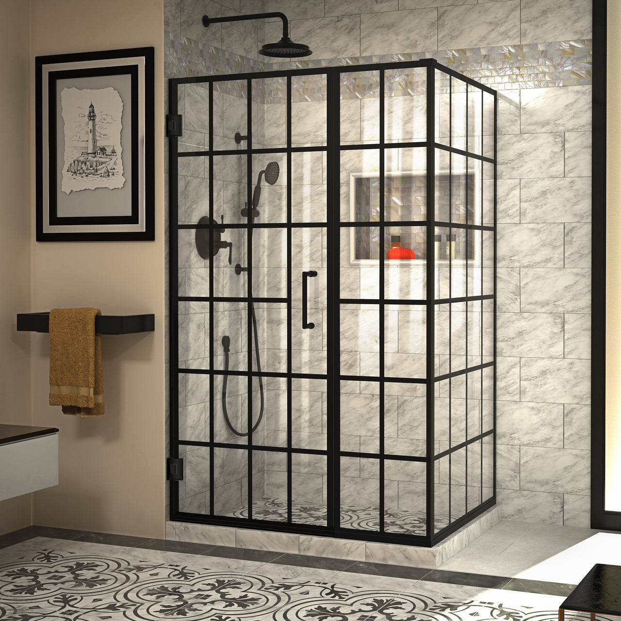DreamLine Unidoor Toulon 34 in. D x 46 in. W x 72 in. H Frameless Hinged Shower Enclosure - BNGBath