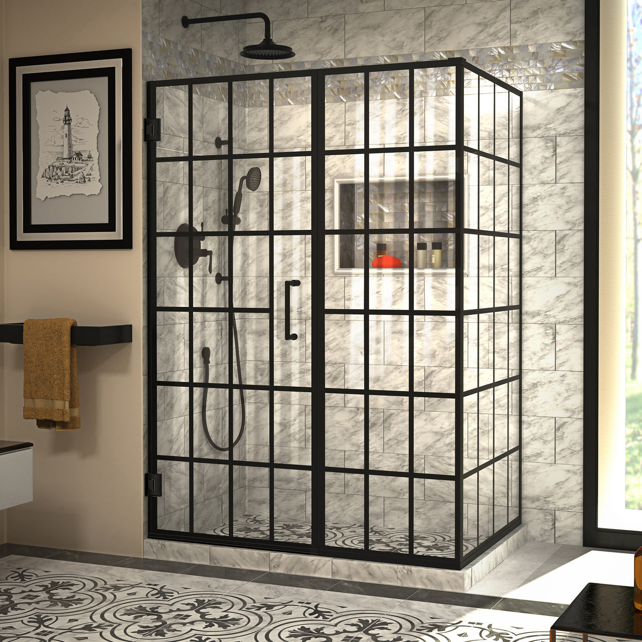 DreamLine Unidoor Toulon 34 in. D x 52 in. W x 72 in. H Frameless Hinged Shower Enclosure - BNGBath