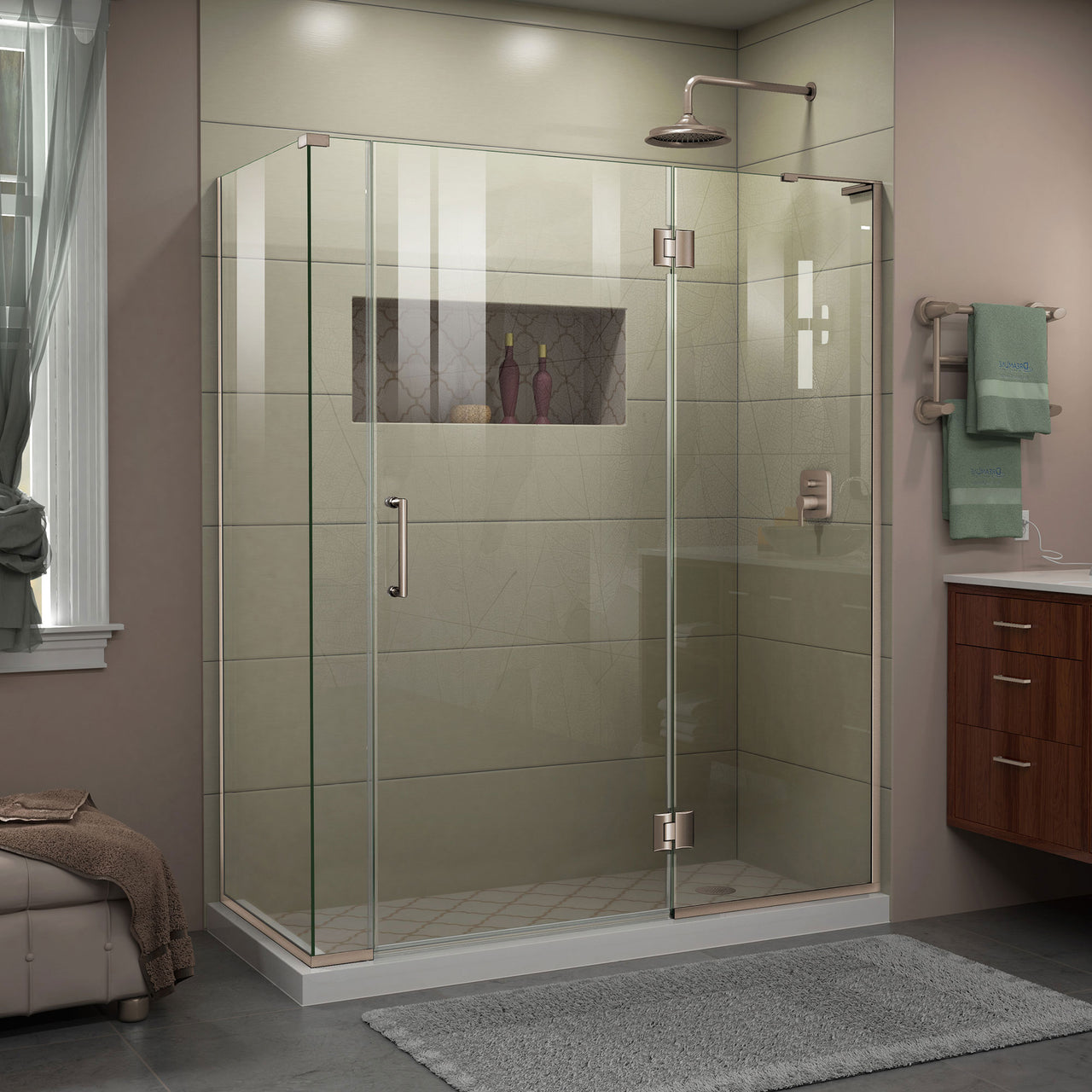 DreamLine Unidoor-X 57 in. W x 34 3/8 in. D x 72 in. H Frameless Hinged Shower Enclosure - BNGBath