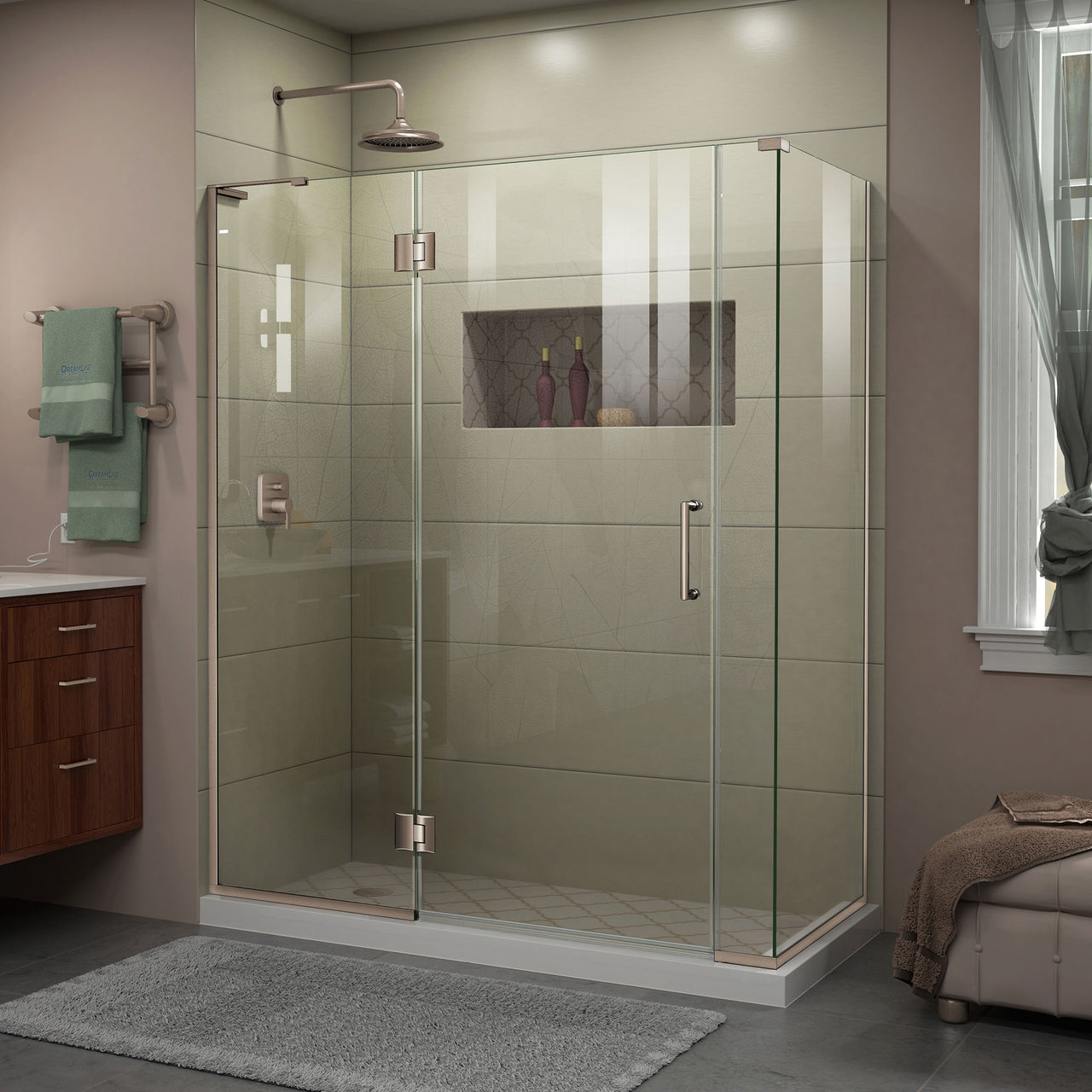 DreamLine Unidoor-X 59 1/2 in. W x 34 3/8 in. D x 72 in. H Frameless Hinged Shower Enclosure - BNGBath