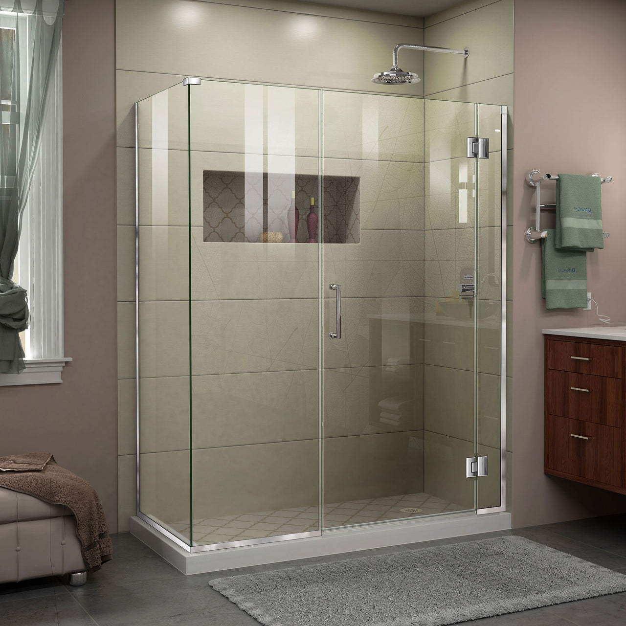 DreamLine Unidoor-X 58 in. W x 34 3/8 in. D x 72 in. H Frameless Hinged Shower Enclosure - BNGBath