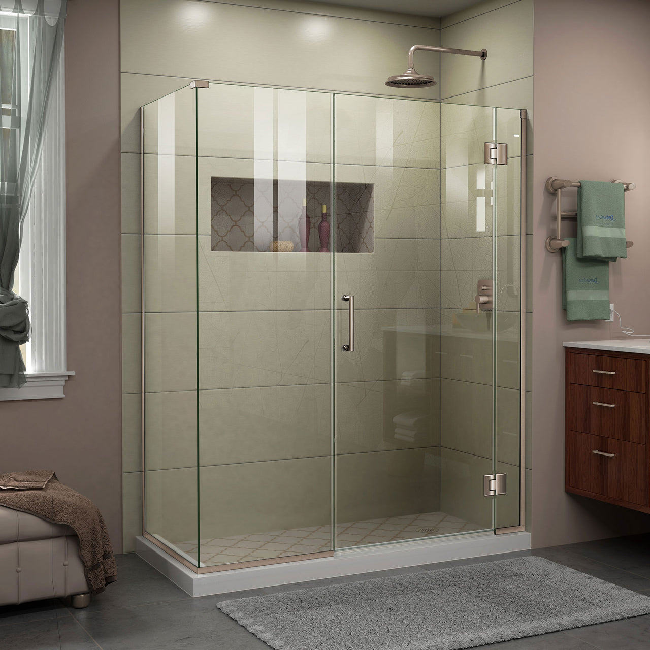 DreamLine Unidoor-X 59 1/2 in. W x 34 3/8 in. D x 72 in. H Frameless Hinged Shower Enclosure - BNGBath