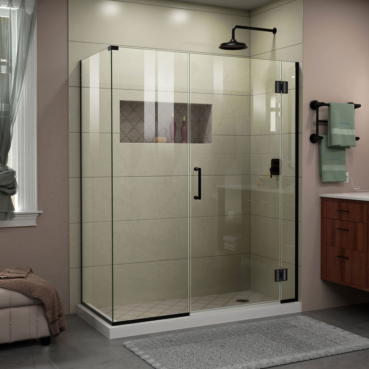 DreamLine Unidoor-X 46 in. W x 34 3/8 in. D x 72 in. H Frameless Hinged Shower Enclosure - BNGBath