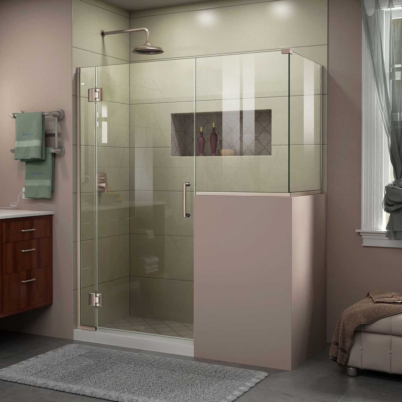 DreamLine Unidoor-X 59 in. W x 30 3/8 in. D x 72 in. H Frameless Hinged Shower Enclosure - BNGBath