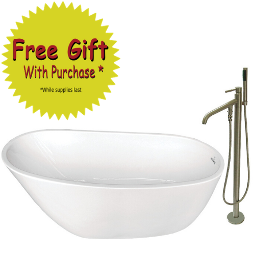 59-Inch Acrylic Single Slipper Freestanding Tub Combo with Faucet - BNGBath