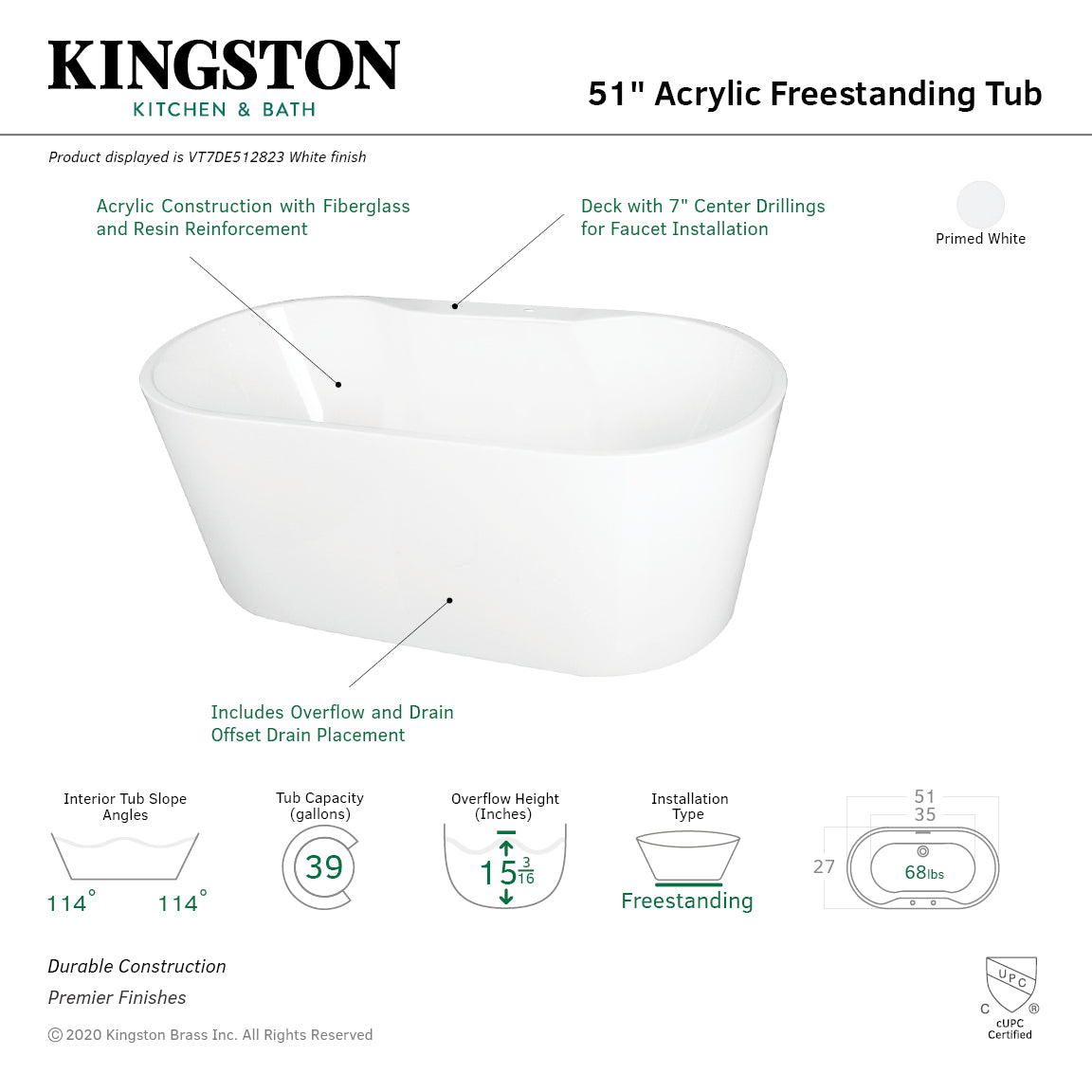 51-Inch Acrylic Freestanding Tub with Deck for Faucet Installation - BNGBath